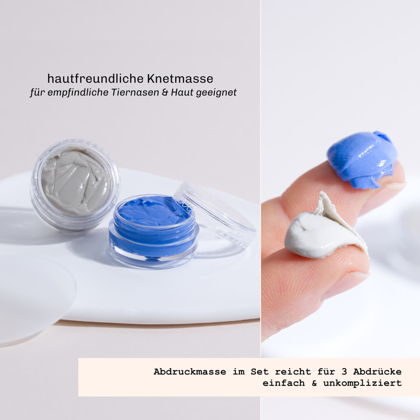 Dosen mit Silikonmasse auf finger zwei Portionen