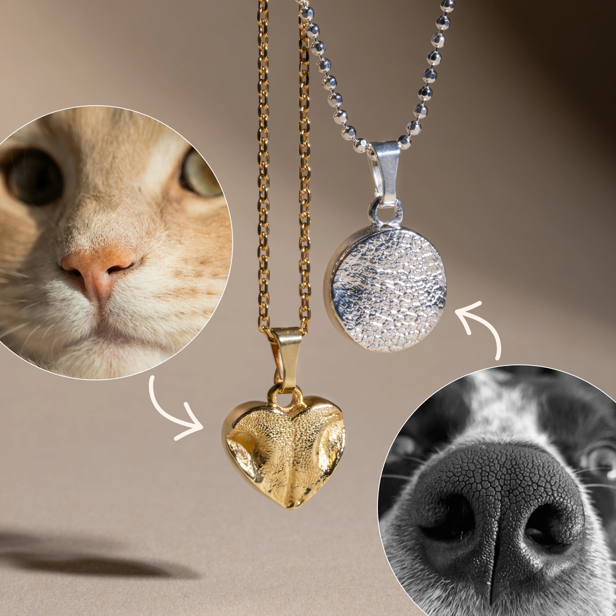 Anhänger Hund und Katze Erinnerungsschmuck Gold und SIlber