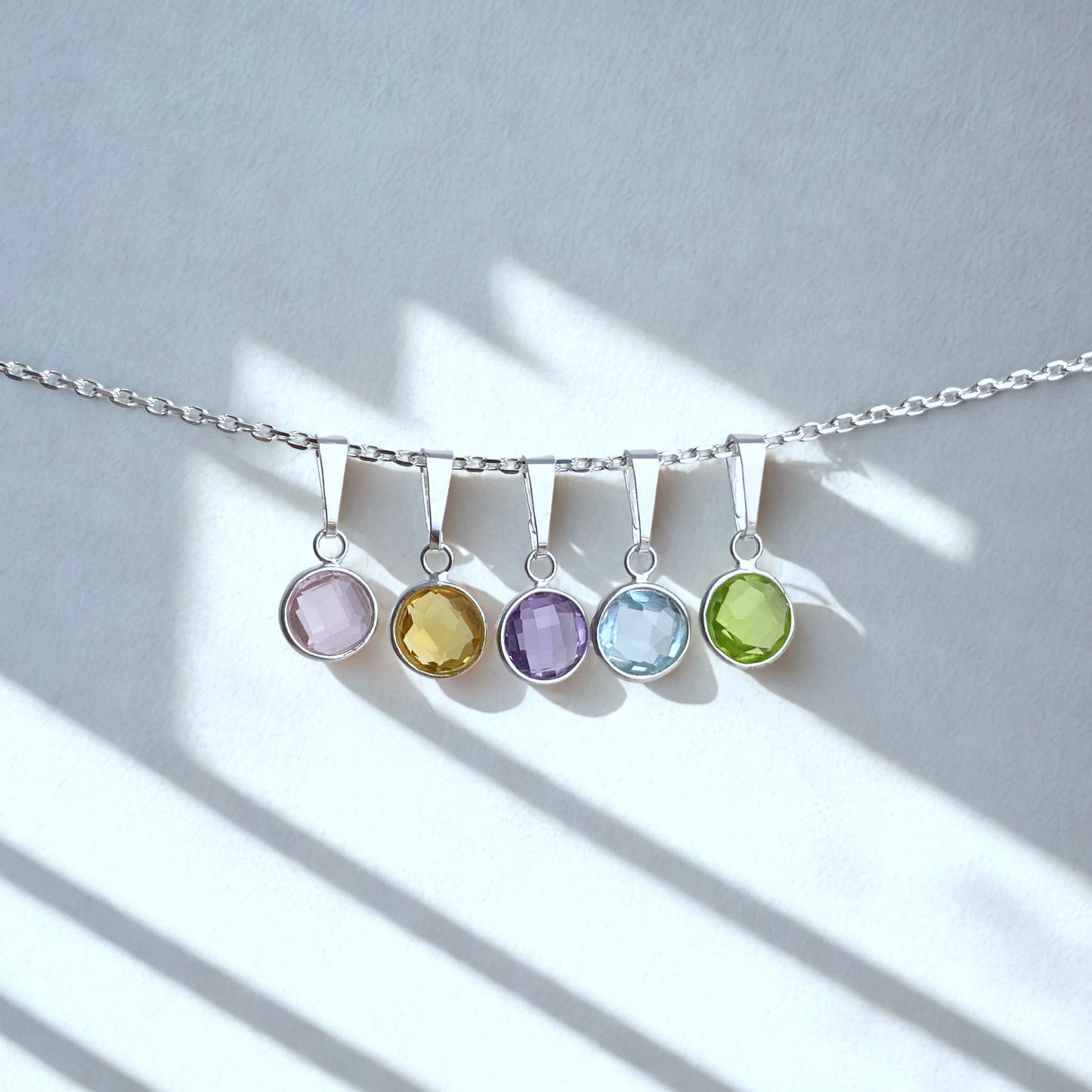 Bunte Anhänger mit edelsteinen in 925 Silber als Halskette, rosenquarz, citrin, amethyst, topas, peridot