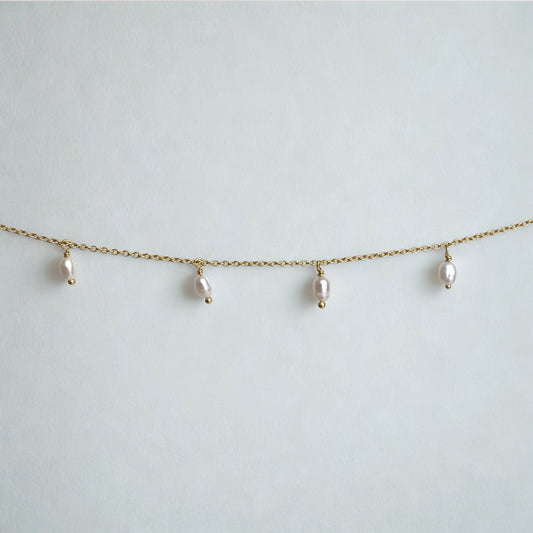 Halskette maya mit echten Süßwasserperlen in 925 Silber vergoldet