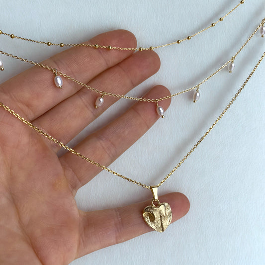 Layering Ketten mit Katzennasenabdruck und echten Süßwasserperlen Nala maya und Katzennase