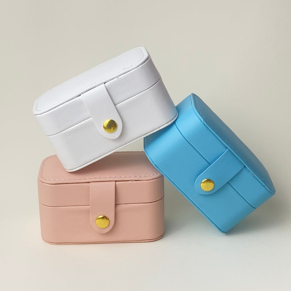 Schmuckbox Travel mini in Meeresblau, Puderrosa, Kristallweiß