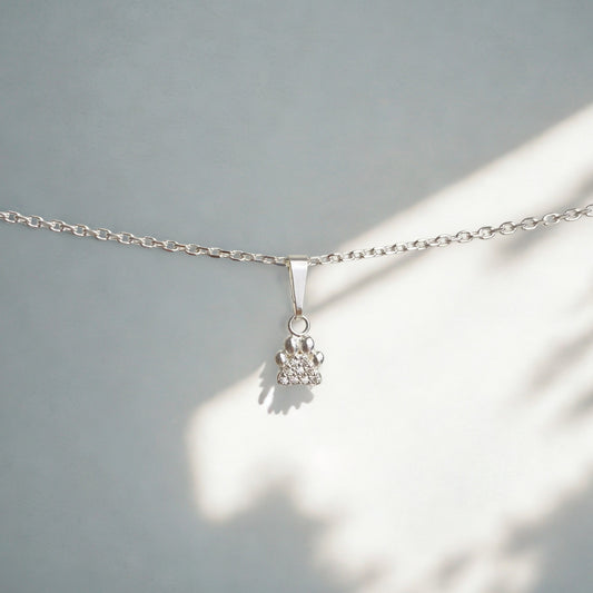 mini Pfötchern Anhänger in 925 Silber mit Zirkonia als Halskette