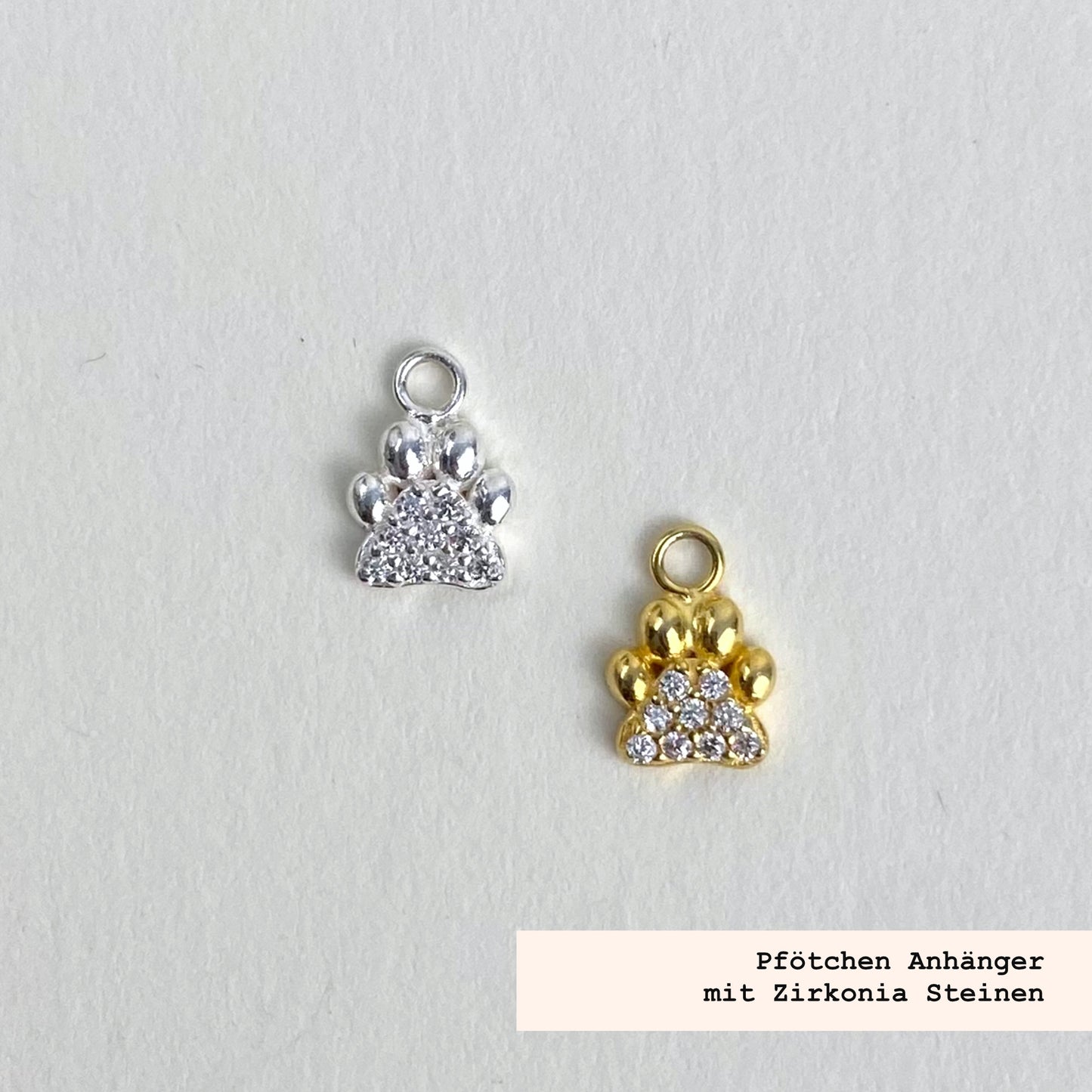 mini Pfoetchen in silber und Silber vergoldet mit Zirkonia